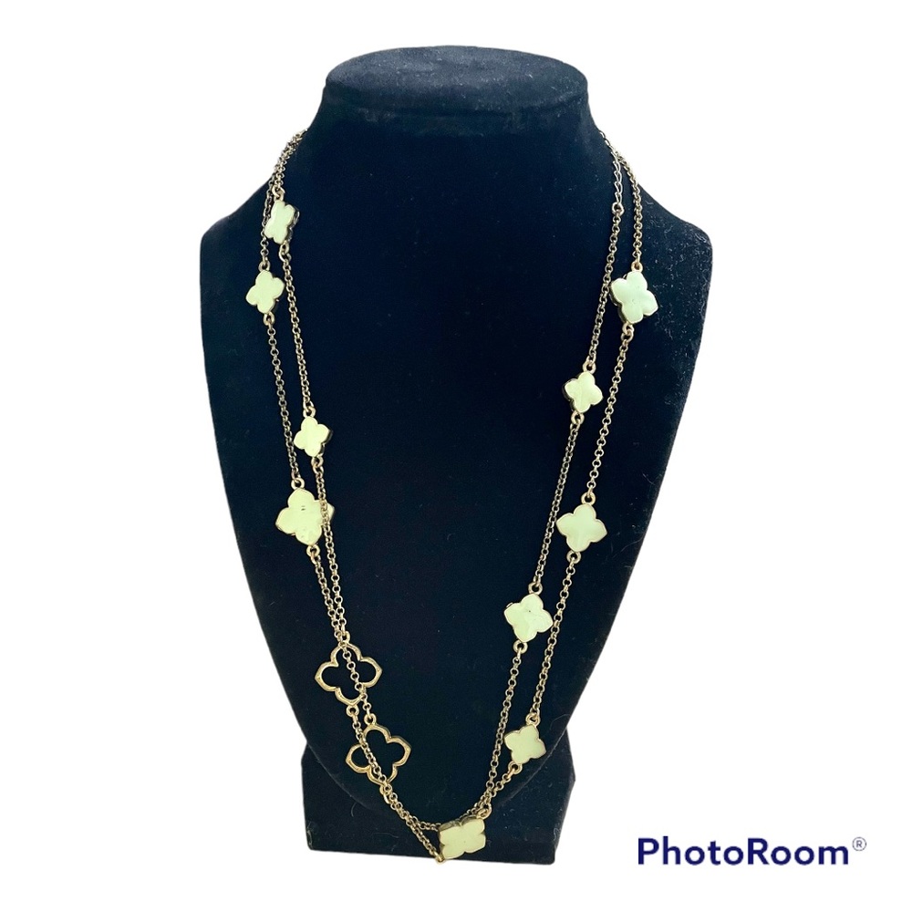 Jack E OHS Fashion Necklace Gold Tone Greenish Enamel Design